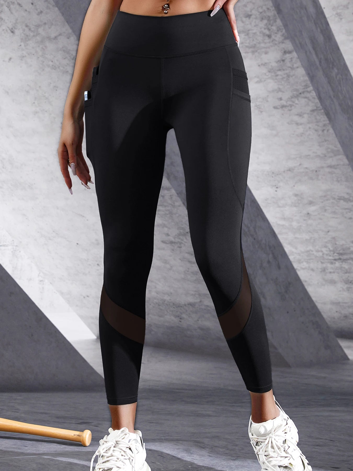 Calças de yoga de bolso duplo feminino retalhos cintura alta leggings elásticos fitness jogging ciclismo roupas esportivas femininas calças magras