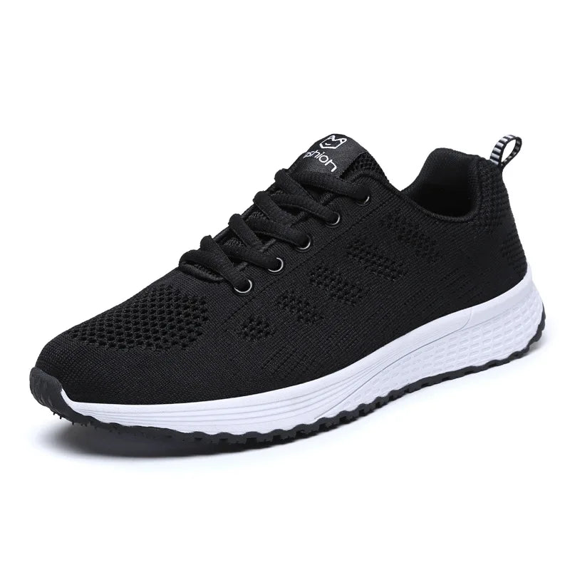 Tênis Casuais Femininos, Moda Respirável, Sapatos Planos de Malha para Caminhada, Tênis para Corrida e Academia, Calçados Femininos Brancos