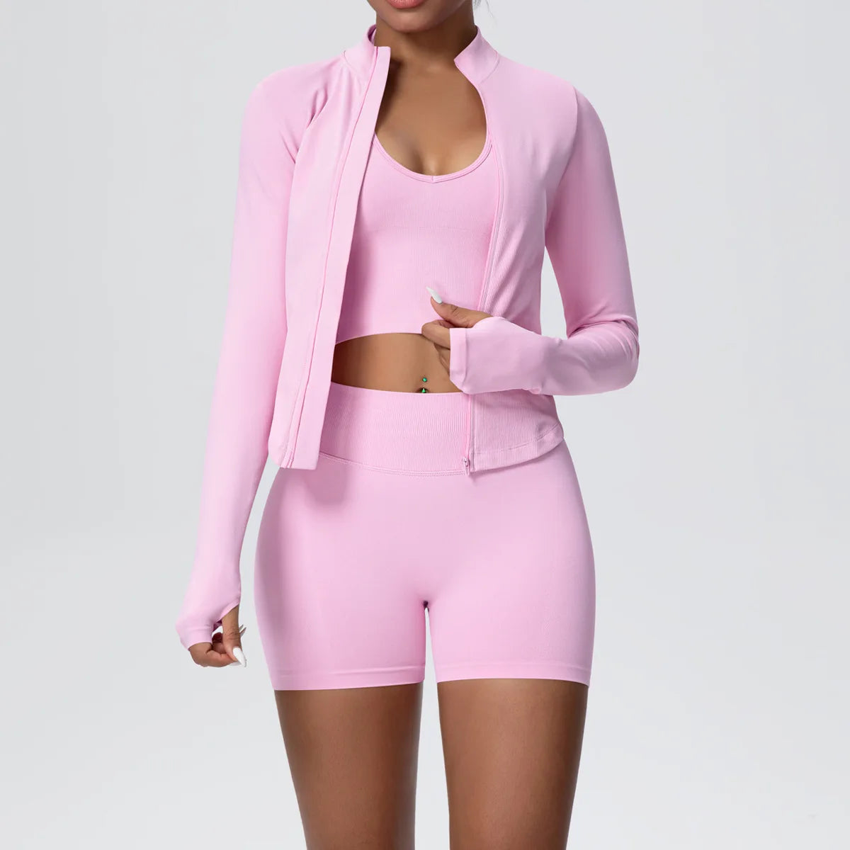 Mulheres sem costura conjunto de yoga 3 pçs roupas de treino esportes ginásio legging à prova de choque sutiã de fitness colheita superior manga longa terno de yoga