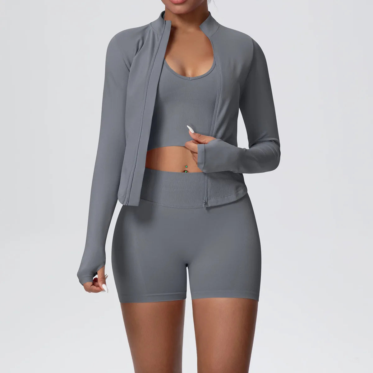 Mulheres sem costura conjunto de yoga 3 pçs roupas de treino esportes ginásio legging à prova de choque sutiã de fitness colheita superior manga longa terno de yoga