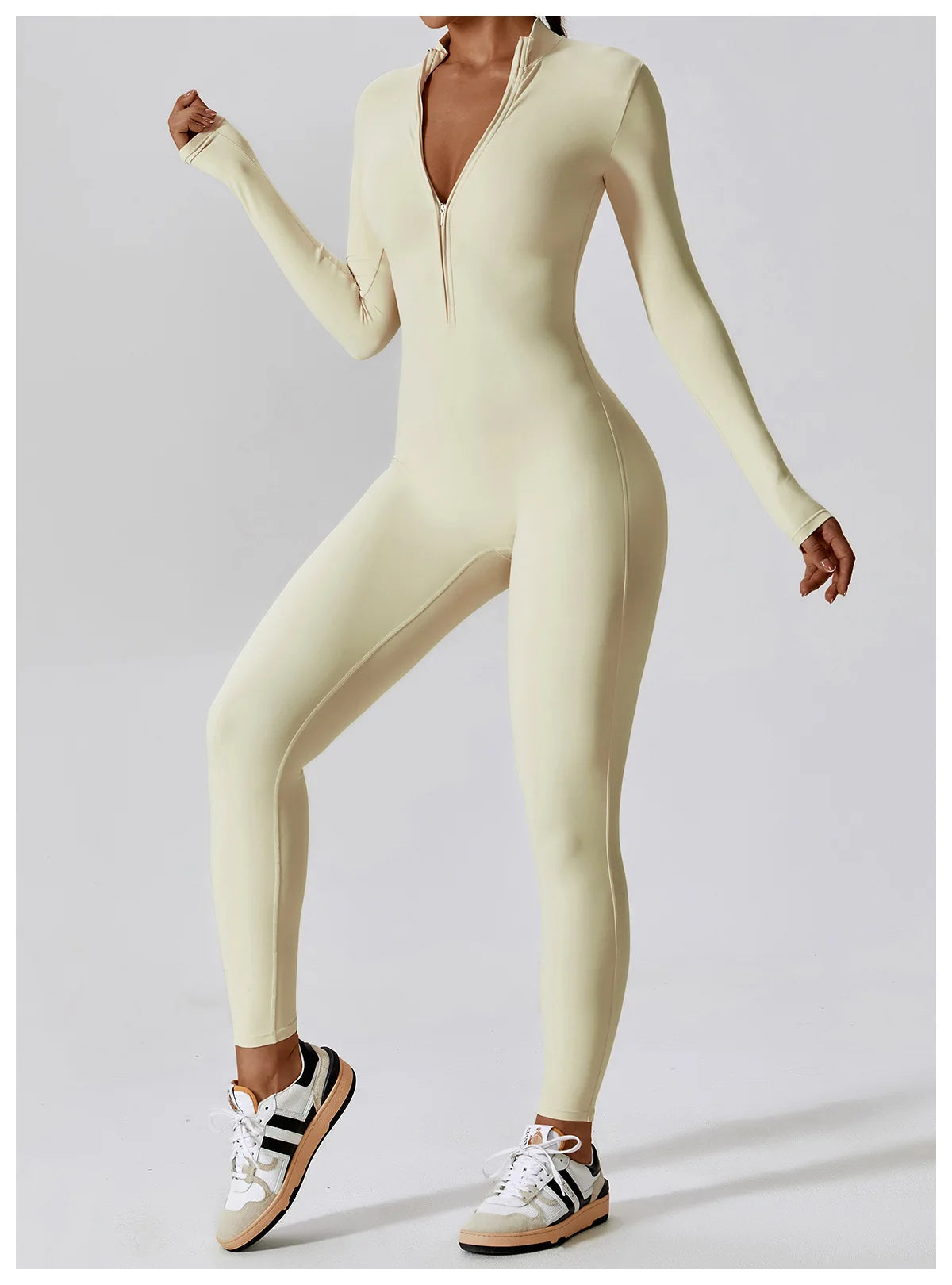 Yoga boilersuit manga comprida roupas esportivas femininas ginásio zíper macacões treino de alta intensidade fitness uma peça vestuário apertado da pele
