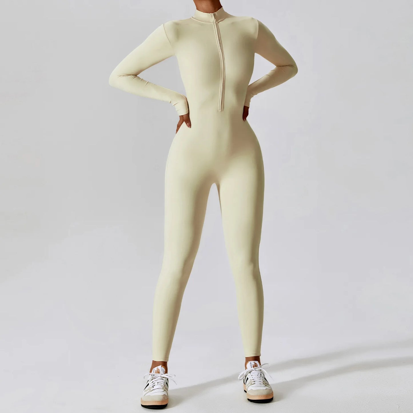 Yoga boilersuit manga comprida roupas esportivas femininas ginásio zíper macacões treino de alta intensidade fitness uma peça vestuário apertado da pele