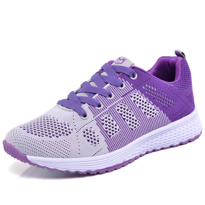 Tênis Casuais Femininos, Moda Respirável, Sapatos Planos de Malha para Caminhada, Tênis para Corrida e Academia, Calçados Femininos Brancos