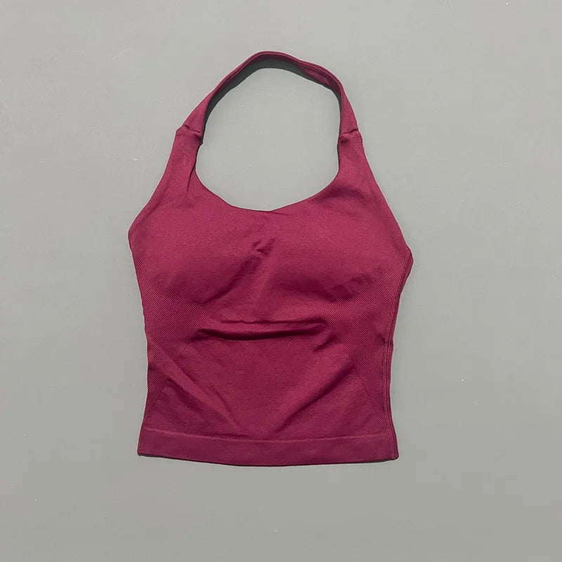 HISTELLO Top Halter Sem Costura Longline com Alças para Academia Feminino com Sutiã Embutido e Bojo Removível - Roupa Ativa para Yoga