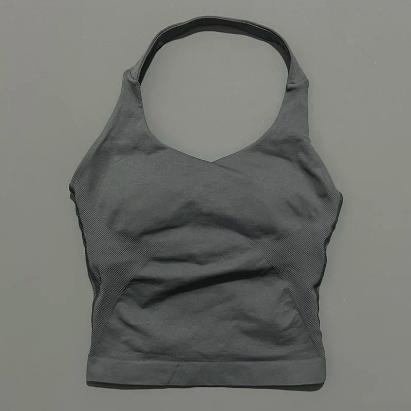 HISTELLO Top Halter Sem Costura Longline com Alças para Academia Feminino com Sutiã Embutido e Bojo Removível - Roupa Ativa para Yoga
