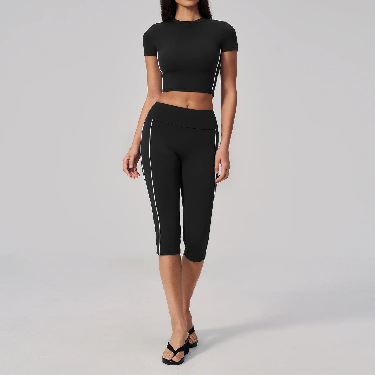 Conjunto de Roupas de Yoga Feminino 2 Peças, Roupa Esportiva para Corrida e Treino, Conjunto de Ginástica com Camiseta de Mangas Curtas, Vestuário Esportivo para Yoga