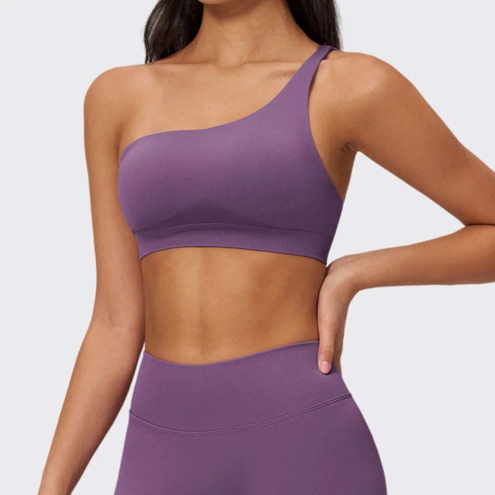 Sutiã Esportivo Sem Costura Feminino para Academia, Roupa Íntima Esportiva Feminina Respirável, Antichoque, com Alça Oblíqua, para Treino, Fitness e Yoga