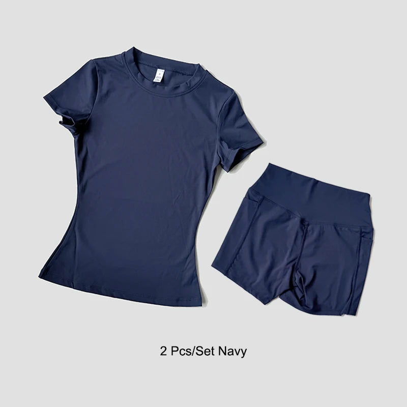 Wareball feminino conjunto de yoga ginásio roupas esportivas esporte superior altura cintura shorts terno treino fitness levantamento bunda curto terno apertado