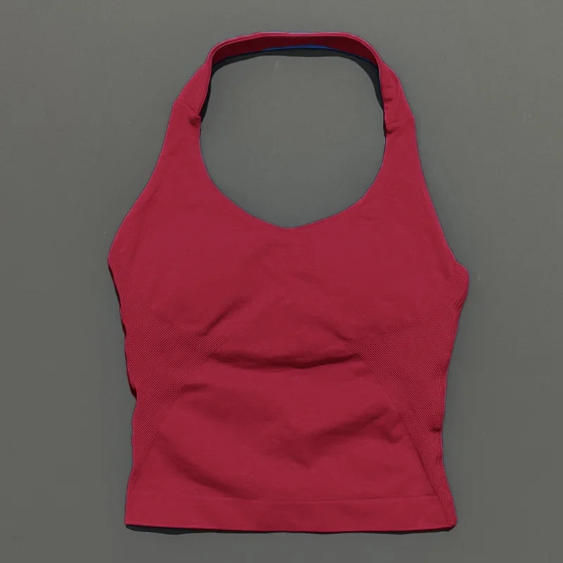 HISTELLO Top Halter Sem Costura Longline com Alças para Academia Feminino com Sutiã Embutido e Bojo Removível - Roupa Ativa para Yoga