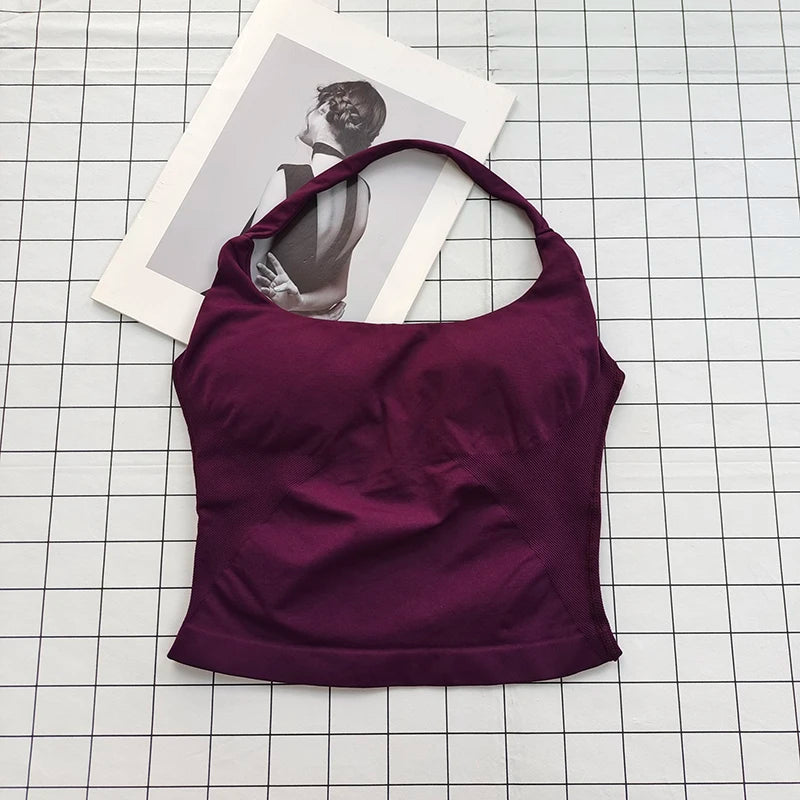 Conjunto Esportivo Feminino com Top Halter Sem Costas e Alças Acolchoadas, Sutiã Esportivo Antichoque para Yoga, Academia, Fitness e Uso Diário ao Ar Livre