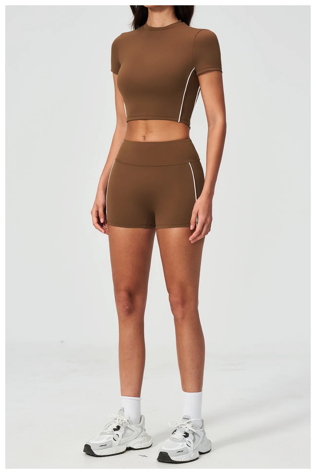 Conjunto de Roupas de Yoga Feminino 2 Peças, Roupa Esportiva para Corrida e Treino, Conjunto de Ginástica com Camiseta de Mangas Curtas, Vestuário Esportivo para Yoga