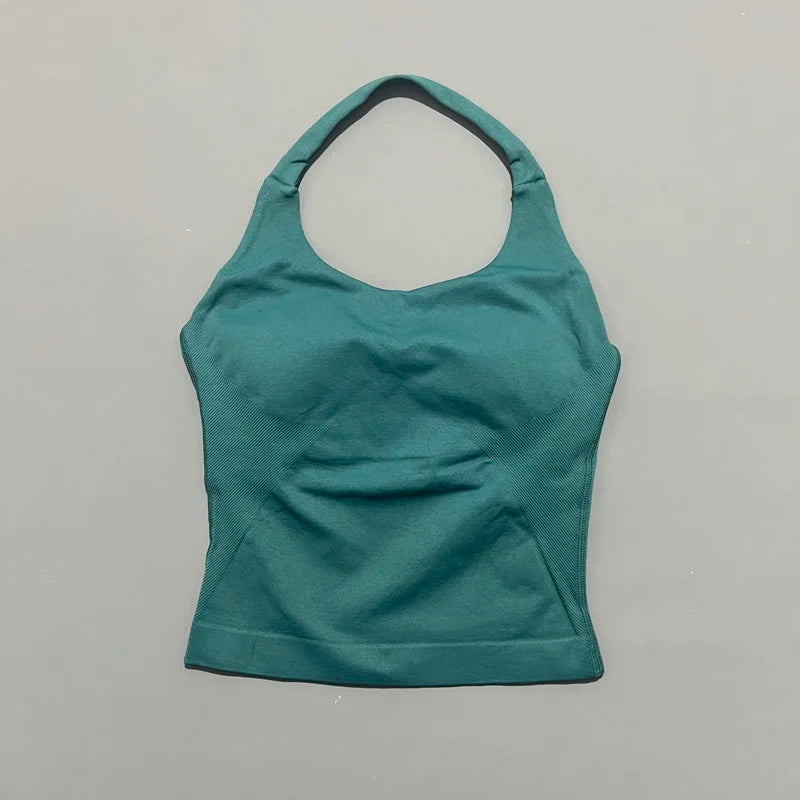 HISTELLO Top Halter Sem Costura Longline com Alças para Academia Feminino com Sutiã Embutido e Bojo Removível - Roupa Ativa para Yoga