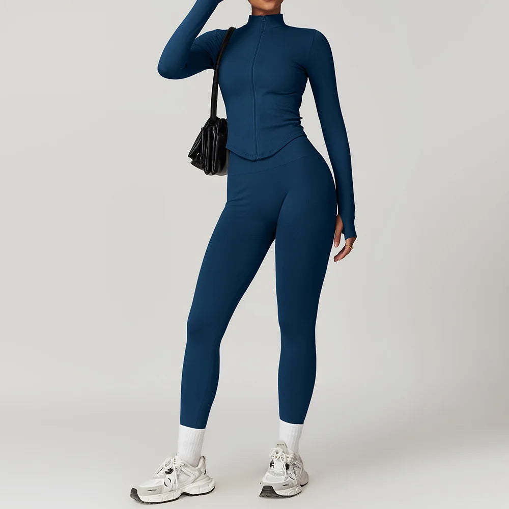 Conjunto de ginástica sem costura roupas de treino 2/3 pçs conjunto de yoga feminino leggings de fitness sutiã esportivo atlético manga longa terno de yoga