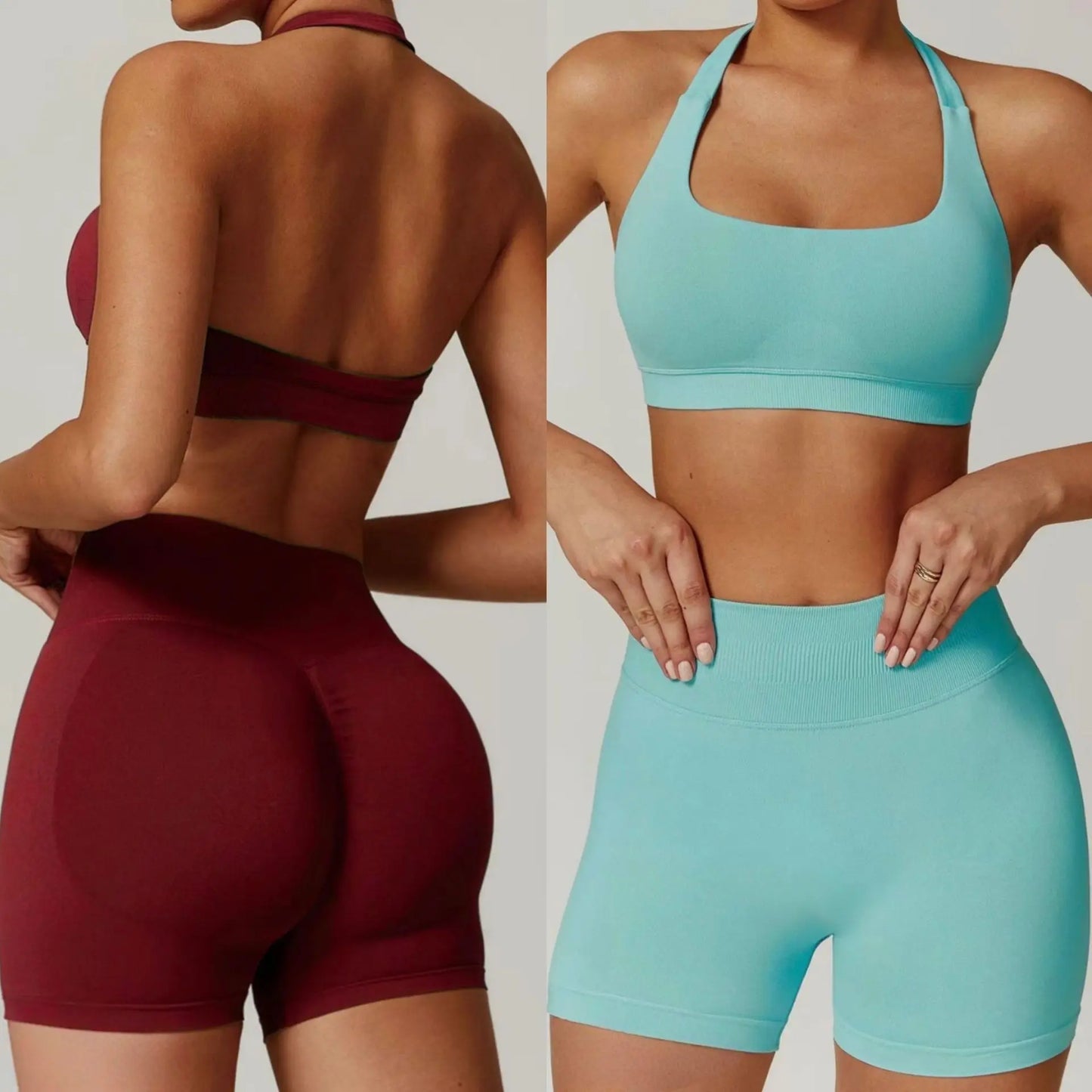 Conjunto de Yoga Feminino com Top Halter e Shorts de Cintura Alta, Ajuste Justo e Versátil para Fitness e Esportes