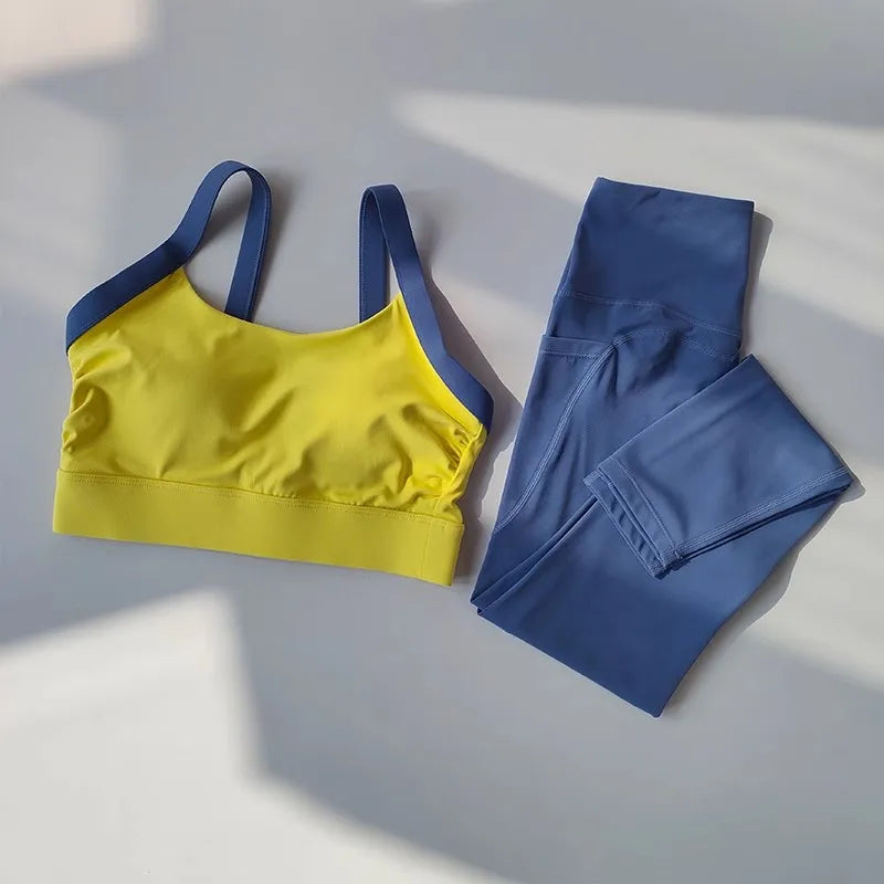 2 pçs feminino high-end yoga treino terno conjunto de fitness conjunto de roupas esportivas ginásio com sutiã esportivo e leggings conjunto