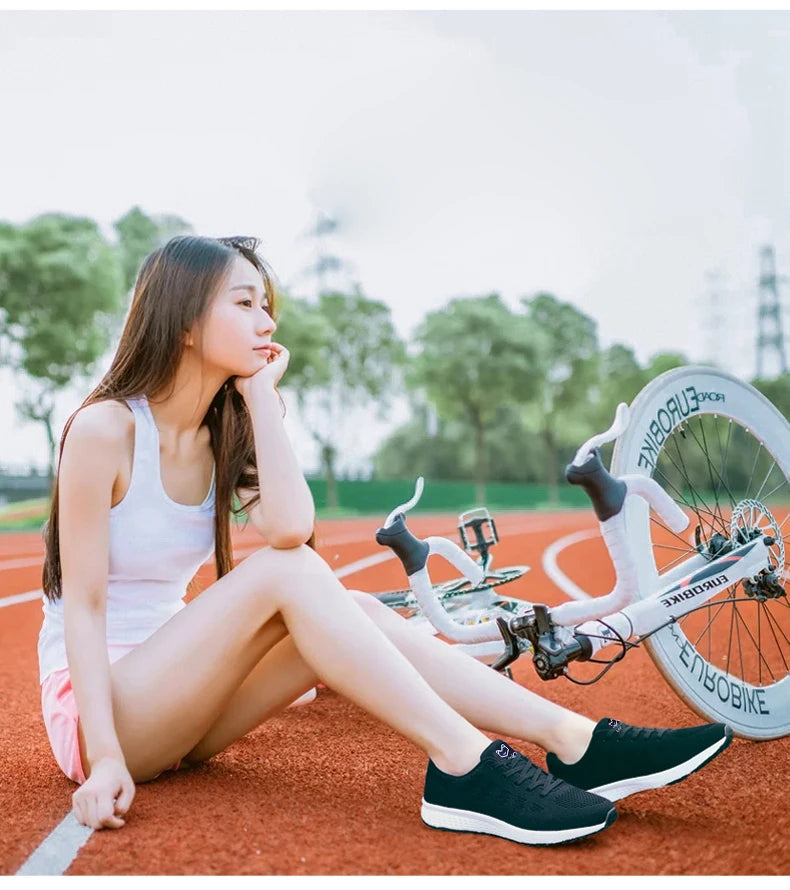 Tênis Casuais Femininos, Moda Respirável, Sapatos Planos de Malha para Caminhada, Tênis para Corrida e Academia, Calçados Femininos Brancos
