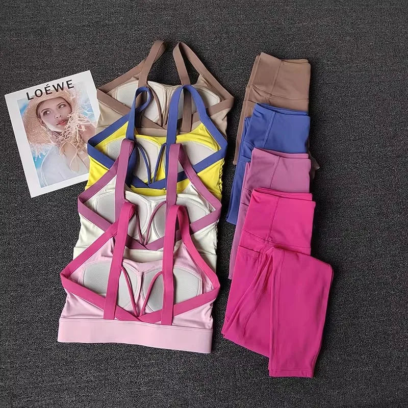 2 pçs feminino high-end yoga treino terno conjunto de fitness conjunto de roupas esportivas ginásio com sutiã esportivo e leggings conjunto