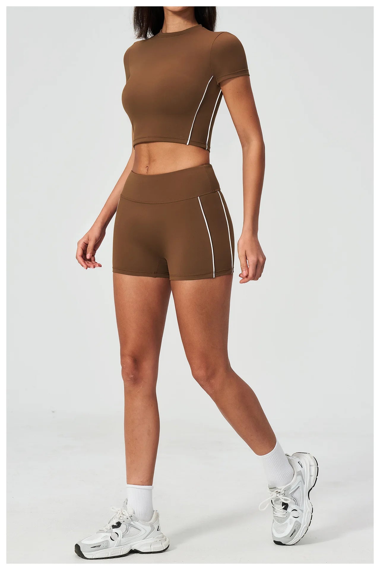 Conjunto de Roupas de Yoga Feminino 2 Peças, Roupa Esportiva para Corrida e Treino, Conjunto de Ginástica com Camiseta de Mangas Curtas, Vestuário Esportivo para Yoga