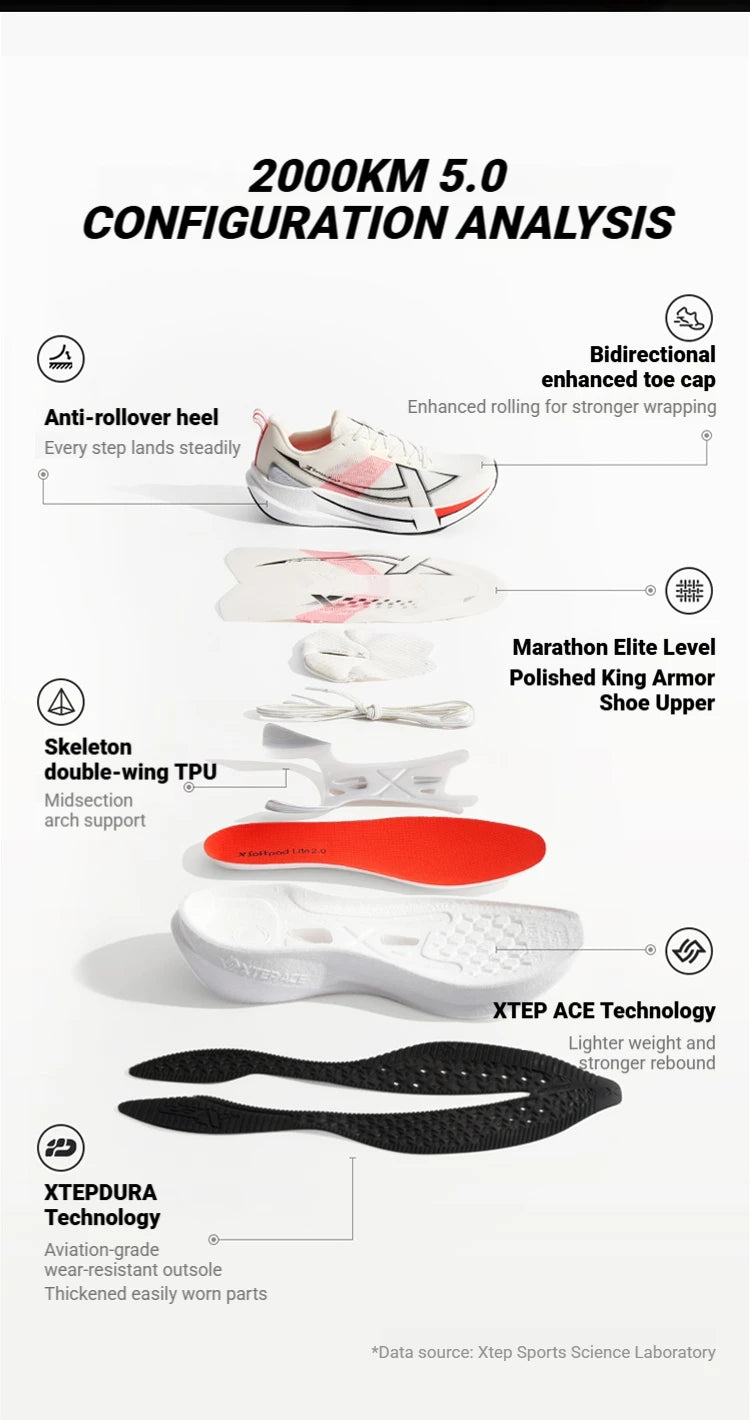 Xtep 2000km 5.0 tênis de corrida feminino almofada cor misturada durável na moda leve elasticidade sola tênis 874118110024