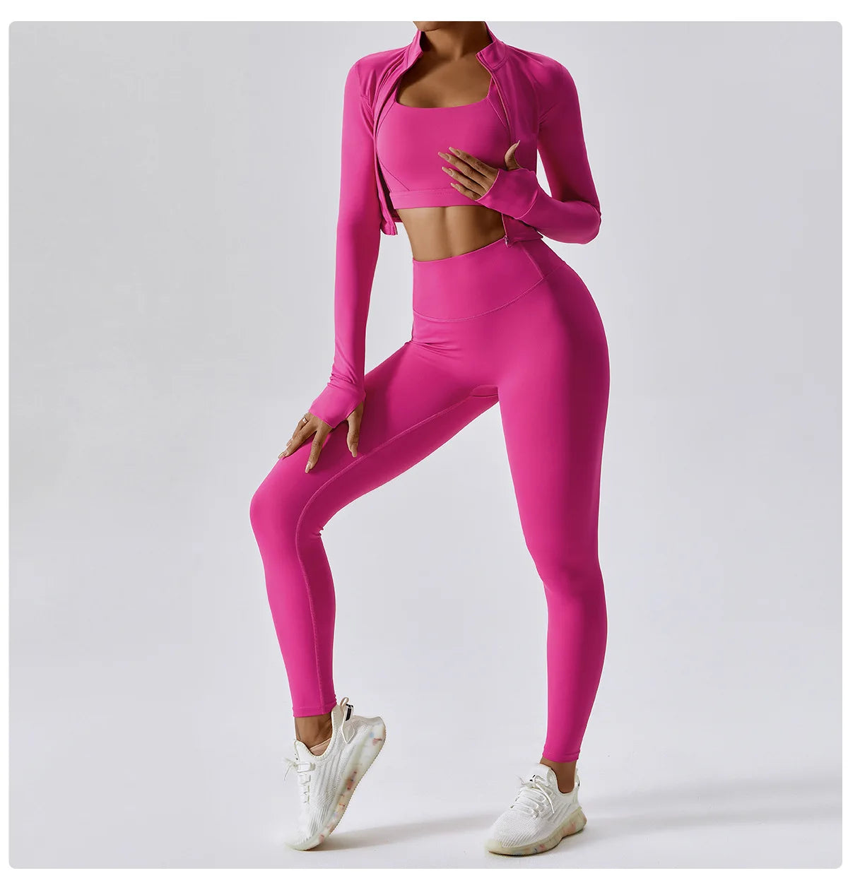 3 pçs conjunto de yoga roupas de ginásio 2 pçs roupas esportivas femininas ternos de yoga conjunto de fitness treino feminino jaqueta esportiva manga longa ginásio legging