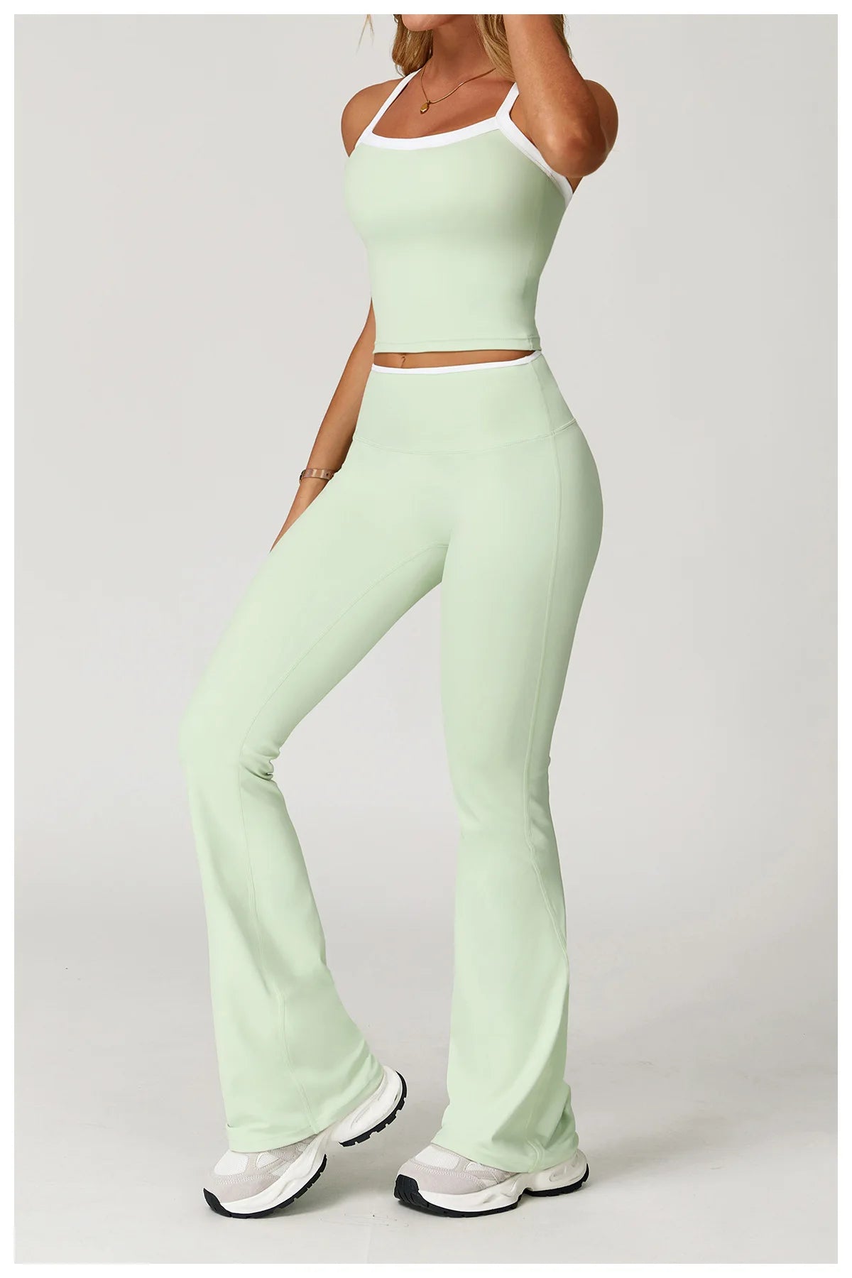 Roupas femininas 2 peças treino conjunto de yoga roupas esportivas ginásio cintura alta bell-bottoms sexy fitness bta terno esportivo
