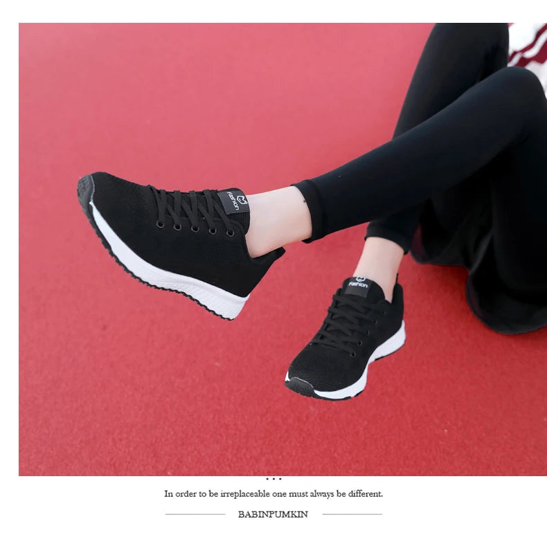 Tênis Casuais Femininos, Moda Respirável, Sapatos Planos de Malha para Caminhada, Tênis para Corrida e Academia, Calçados Femininos Brancos