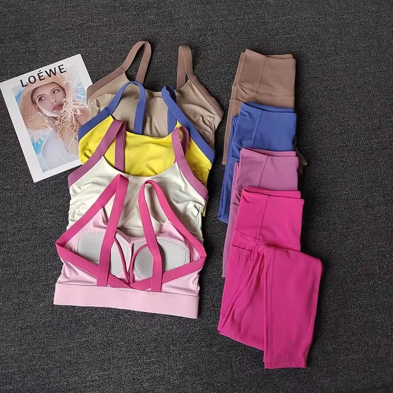 2 pçs feminino high-end yoga treino terno conjunto de fitness conjunto de roupas esportivas ginásio com sutiã esportivo e leggings conjunto