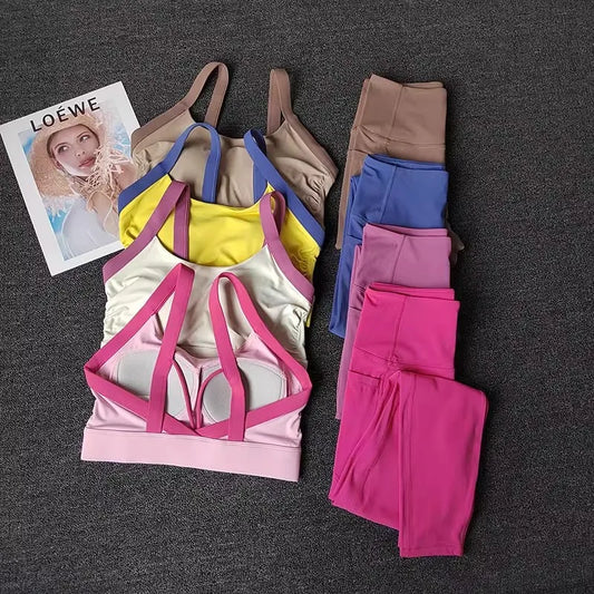 2 pçs feminino high-end yoga treino terno conjunto de fitness conjunto de roupas esportivas ginásio com sutiã esportivo e leggings conjunto