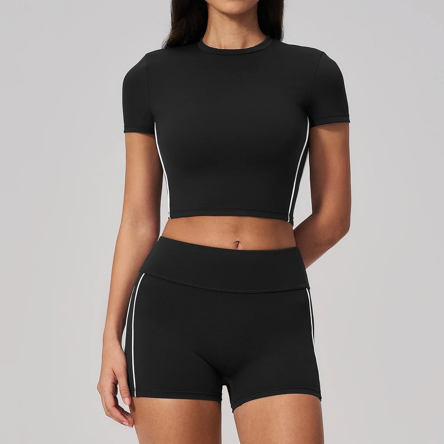 Conjunto de Roupas de Yoga Feminino 2 Peças, Roupa Esportiva para Corrida e Treino, Conjunto de Ginástica com Camiseta de Mangas Curtas, Vestuário Esportivo para Yoga