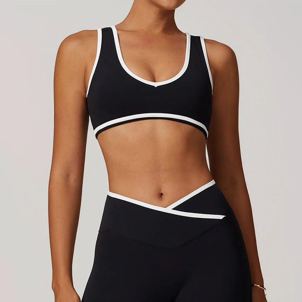 Roupa interior esportiva feminina superior push up fitness yoga sutiã cor bloqueio sutiã de treino ginásio esporte topos para mulher respirável correndo colete
