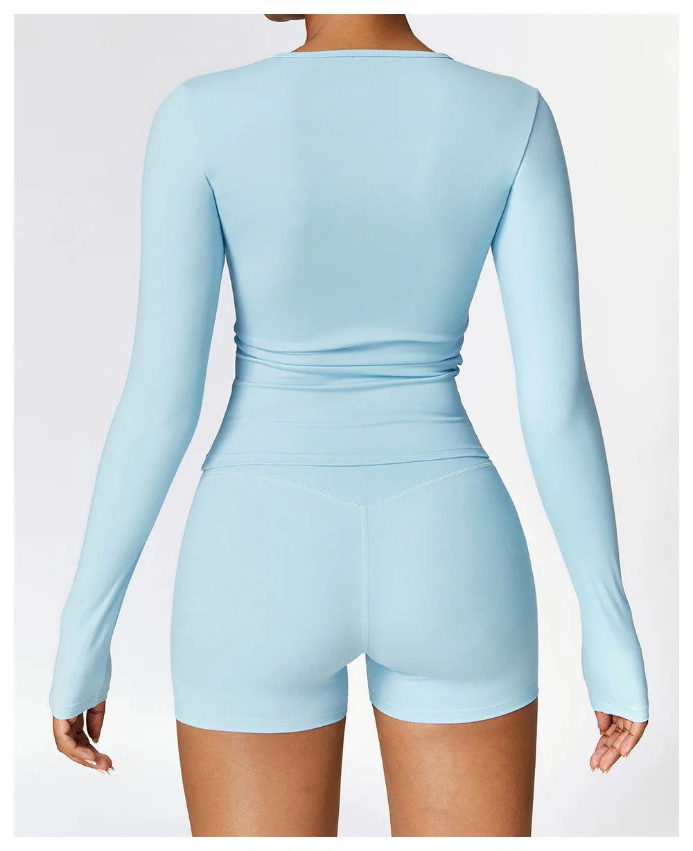 Manga comprida Yoga T-shirts para as Mulheres, Sólidos Top Sports, Ginásio Workout, Running Camisas, Sexy Exposto Umbigo, Quick Dry Fitness Wear