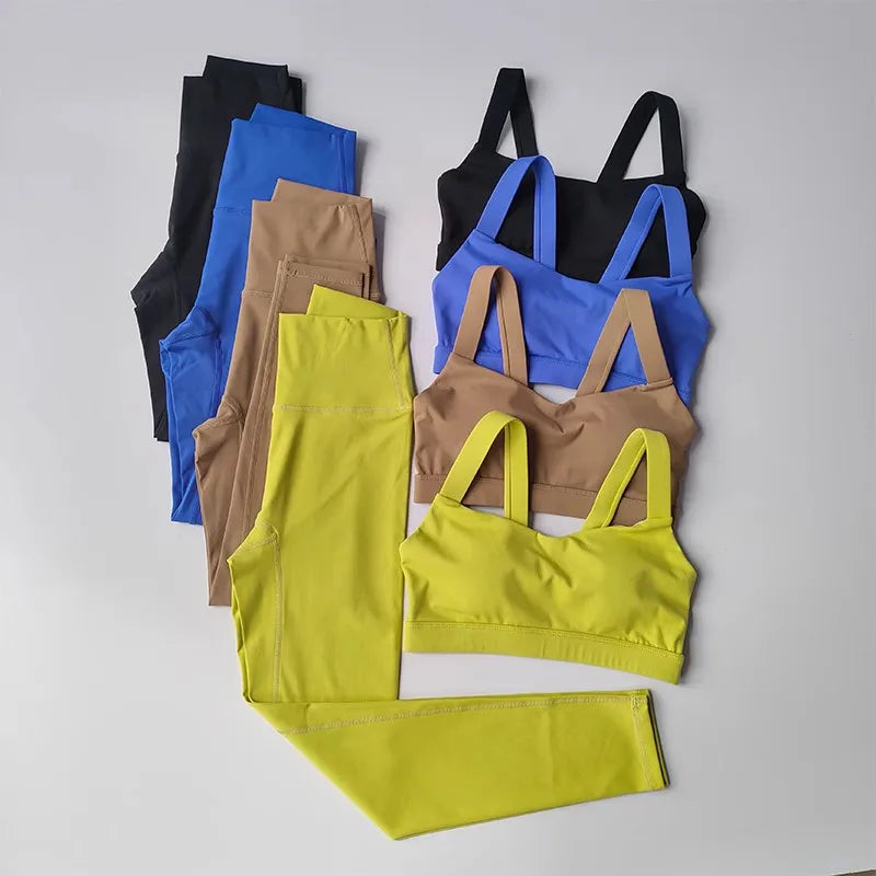 Mulheres 2 pçs sem costura conjunto de yoga treino roupas esportivas ginásio fitness esportes push up sutiã conjunto cintura alta leggings ternos esportivos