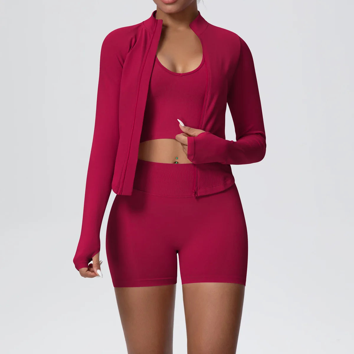 Mulheres sem costura conjunto de yoga 3 pçs roupas de treino esportes ginásio legging à prova de choque sutiã de fitness colheita superior manga longa terno de yoga