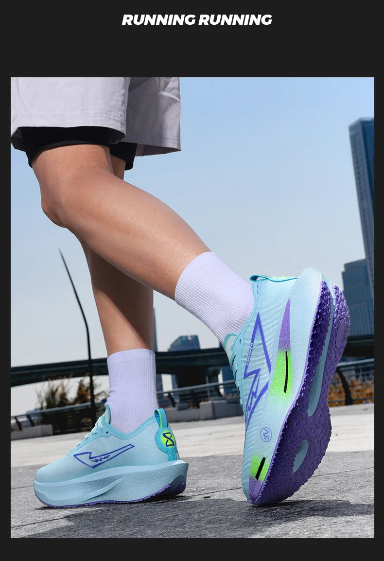 Tênis de corrida CHUNTA com placa de carbono e malha respirável para homens e mulheres, tênis esportivos para maratona com amortecimento e antiderrapantes.