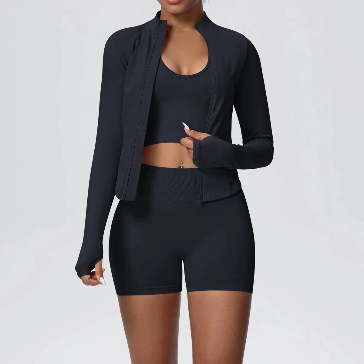 Mulheres sem costura conjunto de yoga 3 pçs roupas de treino esportes ginásio legging à prova de choque sutiã de fitness colheita superior manga longa terno de yoga