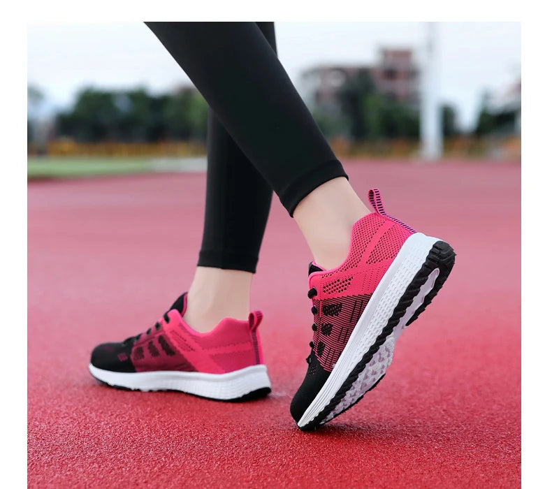 Tênis Casuais Femininos, Moda Respirável, Sapatos Planos de Malha para Caminhada, Tênis para Corrida e Academia, Calçados Femininos Brancos