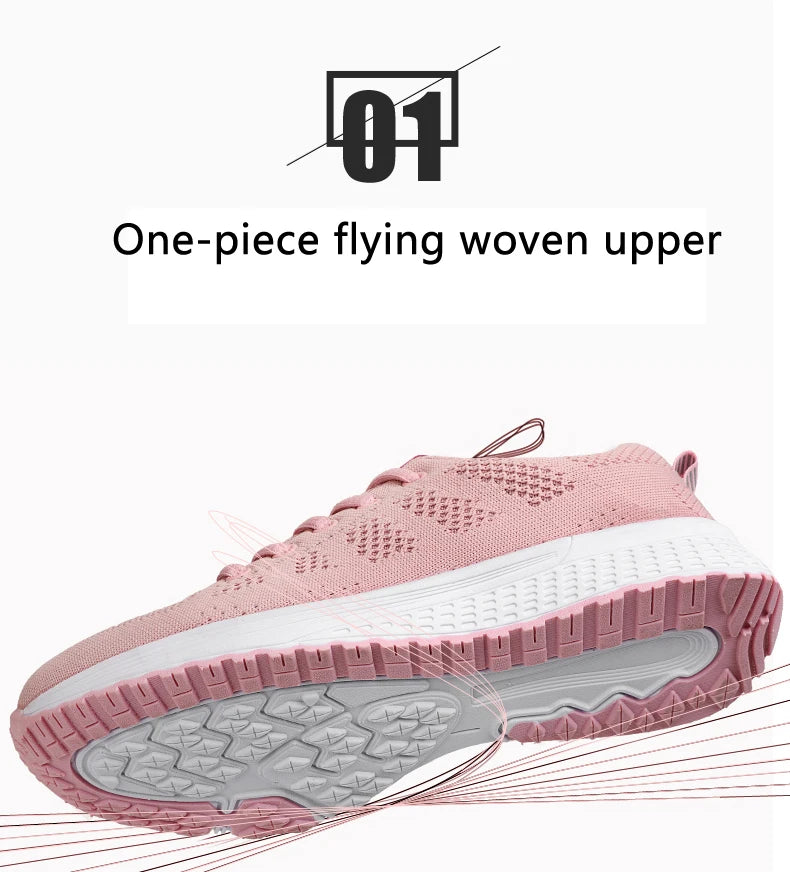 Tênis Casuais Femininos, Moda Respirável, Sapatos Planos de Malha para Caminhada, Tênis para Corrida e Academia, Calçados Femininos Brancos