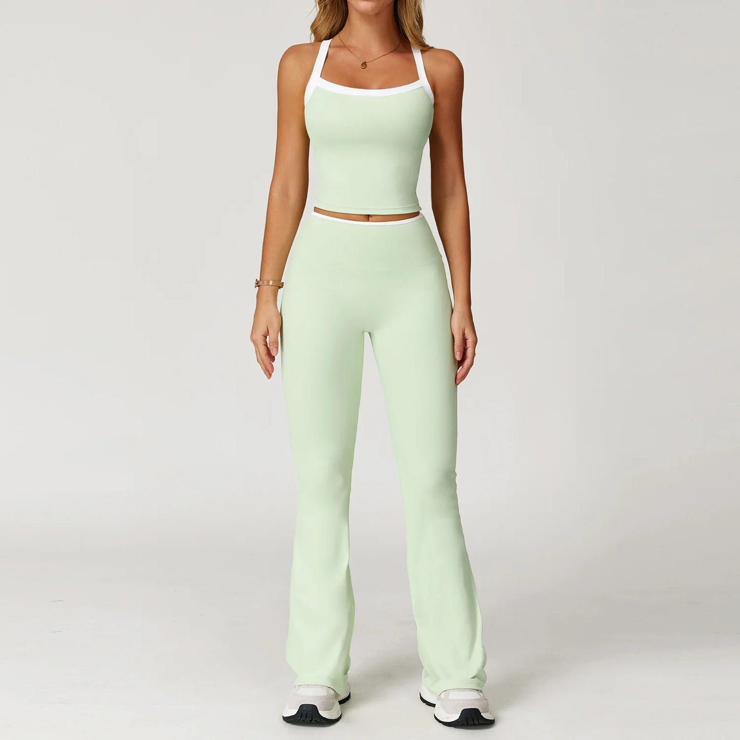 Roupas femininas 2 peças treino conjunto de yoga roupas esportivas ginásio cintura alta bell-bottoms sexy fitness bta terno esportivo