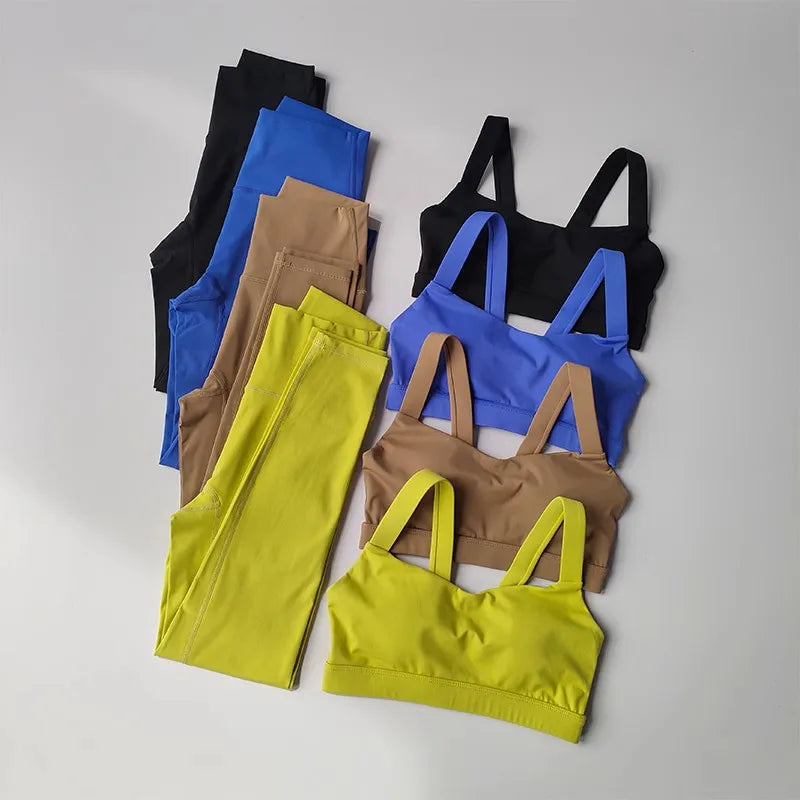Mulheres 2 pçs sem costura conjunto de yoga treino roupas esportivas ginásio fitness esportes push up sutiã conjunto cintura alta leggings ternos esportivos
