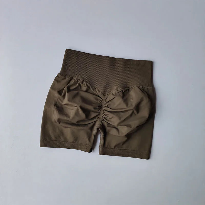Pêssego hip levantamento esportes shorts feminino cintura alta e aperto de cintura emagrecimento correndo hip velocidade secagem três pontos calças apertadas