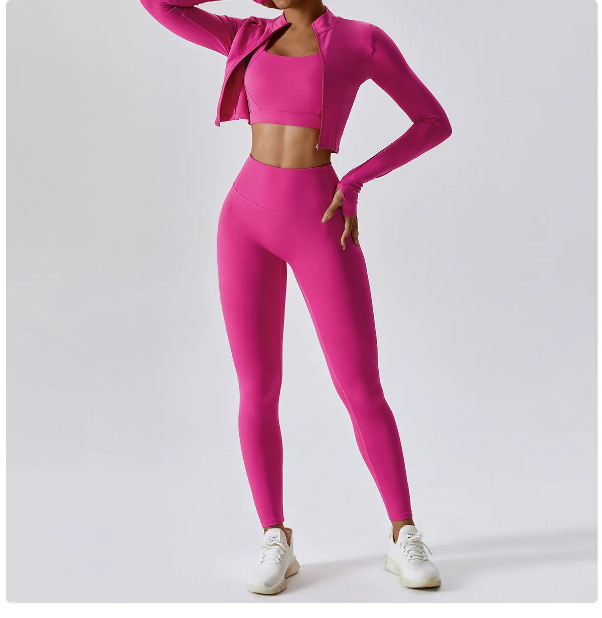 3 pçs conjunto de yoga roupas de ginásio 2 pçs roupas esportivas femininas ternos de yoga conjunto de fitness treino feminino jaqueta esportiva manga longa ginásio legging