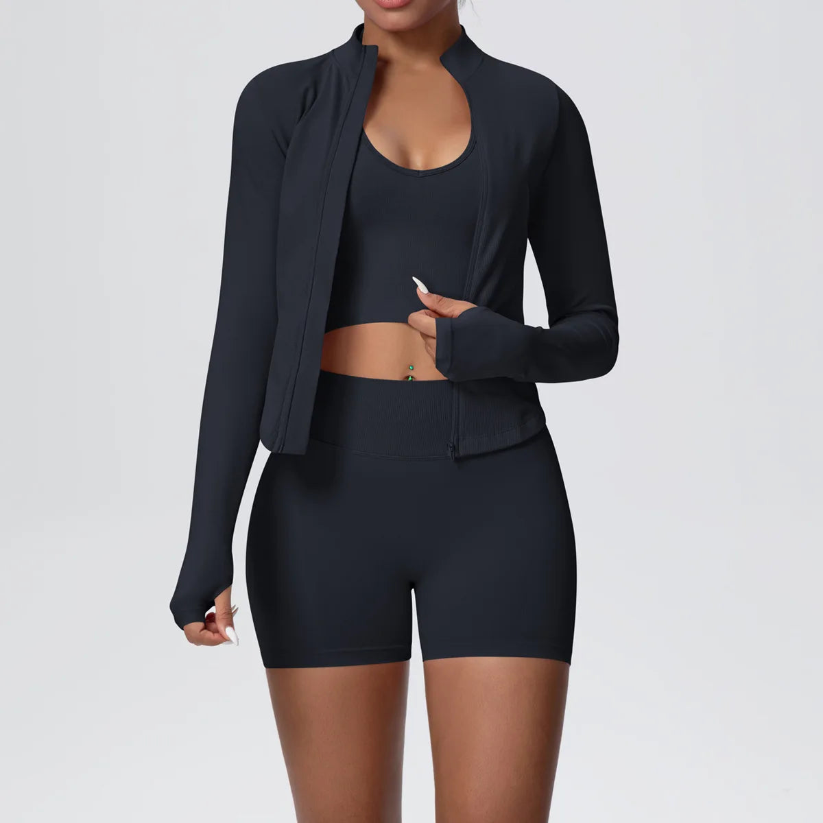Mulheres sem costura conjunto de yoga 3 pçs roupas de treino esportes ginásio legging à prova de choque sutiã de fitness colheita superior manga longa terno de yoga