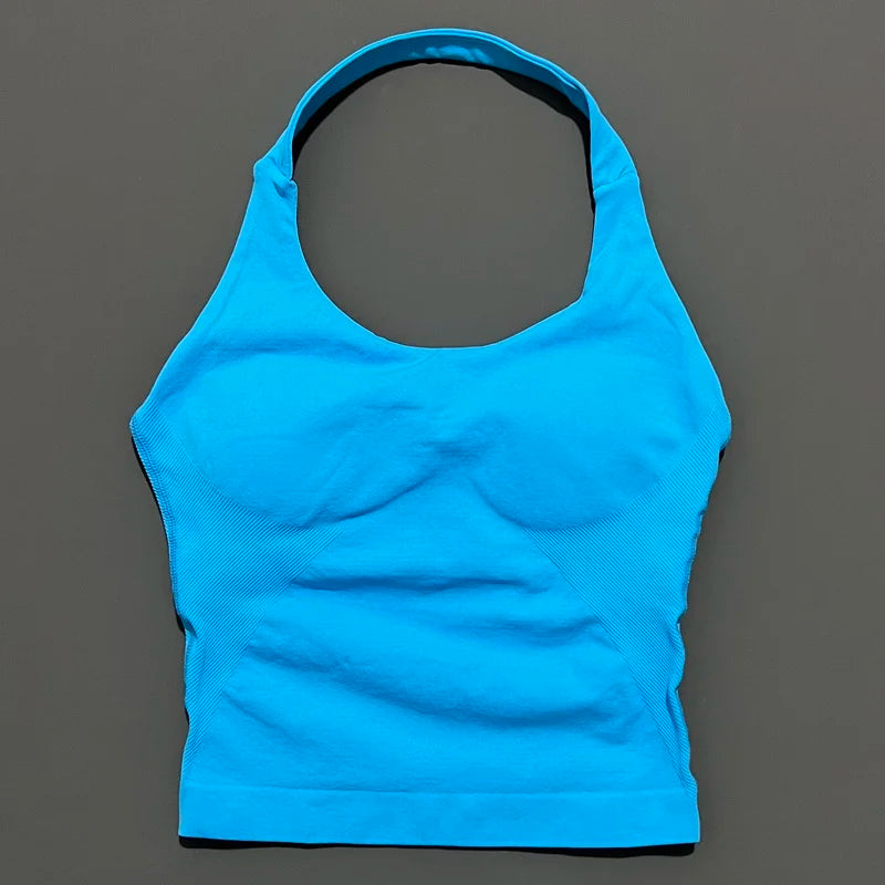 HISTELLO Top Halter Sem Costura Longline com Alças para Academia Feminino com Sutiã Embutido e Bojo Removível - Roupa Ativa para Yoga