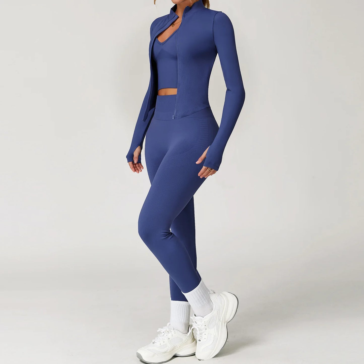 Conjunto de ginástica sem costura roupas de treino 2/3 pçs conjunto de yoga feminino leggings de fitness sutiã esportivo atlético manga longa terno de yoga