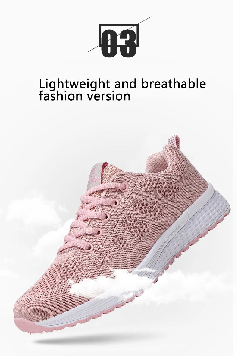 Tênis Casuais Femininos, Moda Respirável, Sapatos Planos de Malha para Caminhada, Tênis para Corrida e Academia, Calçados Femininos Brancos