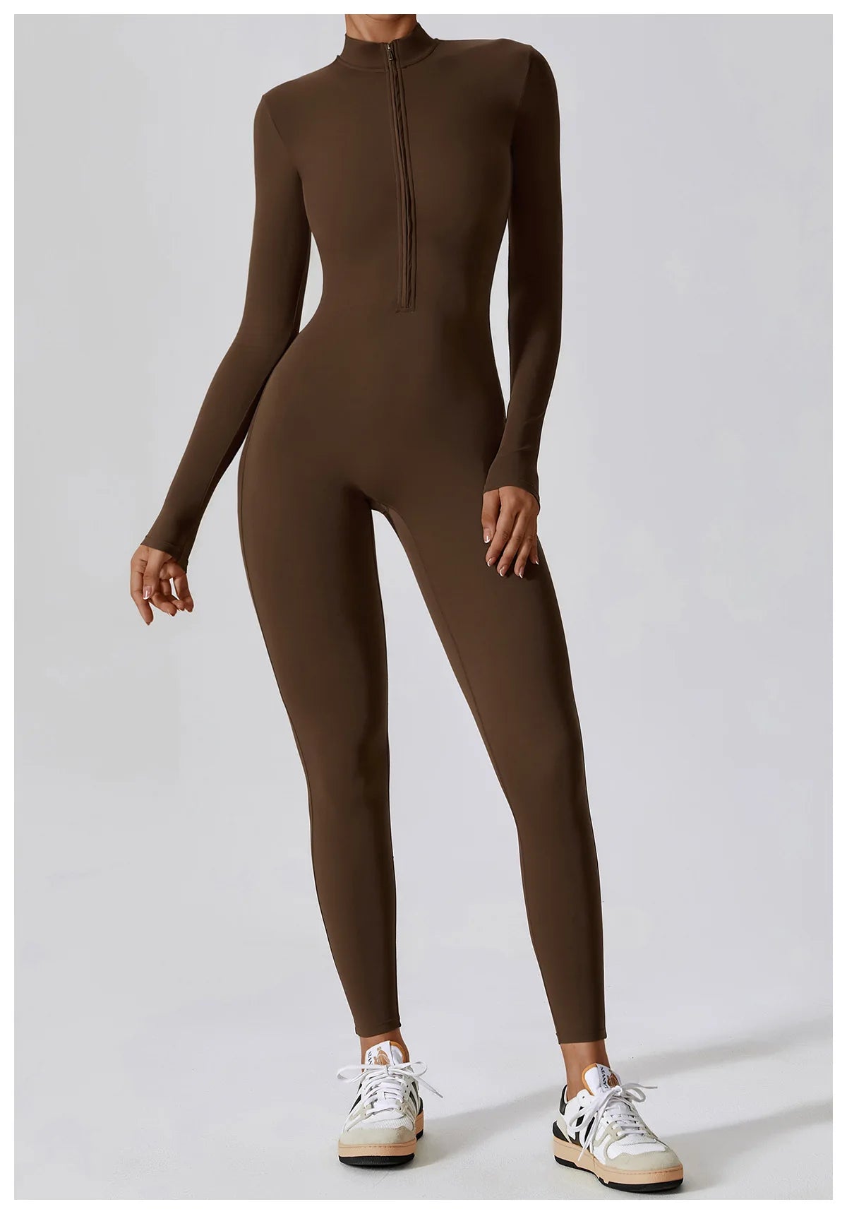 Yoga boilersuit manga comprida roupas esportivas femininas ginásio zíper macacões treino de alta intensidade fitness uma peça vestuário apertado da pele