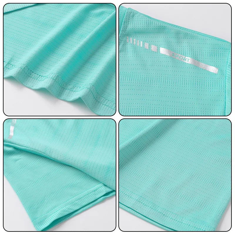 Camiseta de Verão em Malha para Mulheres, Camiseta de Corrida ao Ar Livre com Faixa Refletiva, Manga Curta Respirável, Camiseta Esportiva Elástica para Fitness