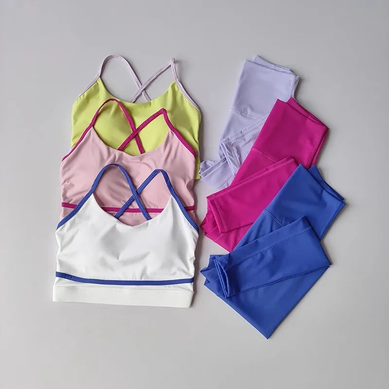Conjunto de Yoga Feminino, Conjunto de Treino de 2 Peças, Leggings de Cintura Alta, Sutiã Esportivo, Roupa de Academia, Conjunto de Fitness