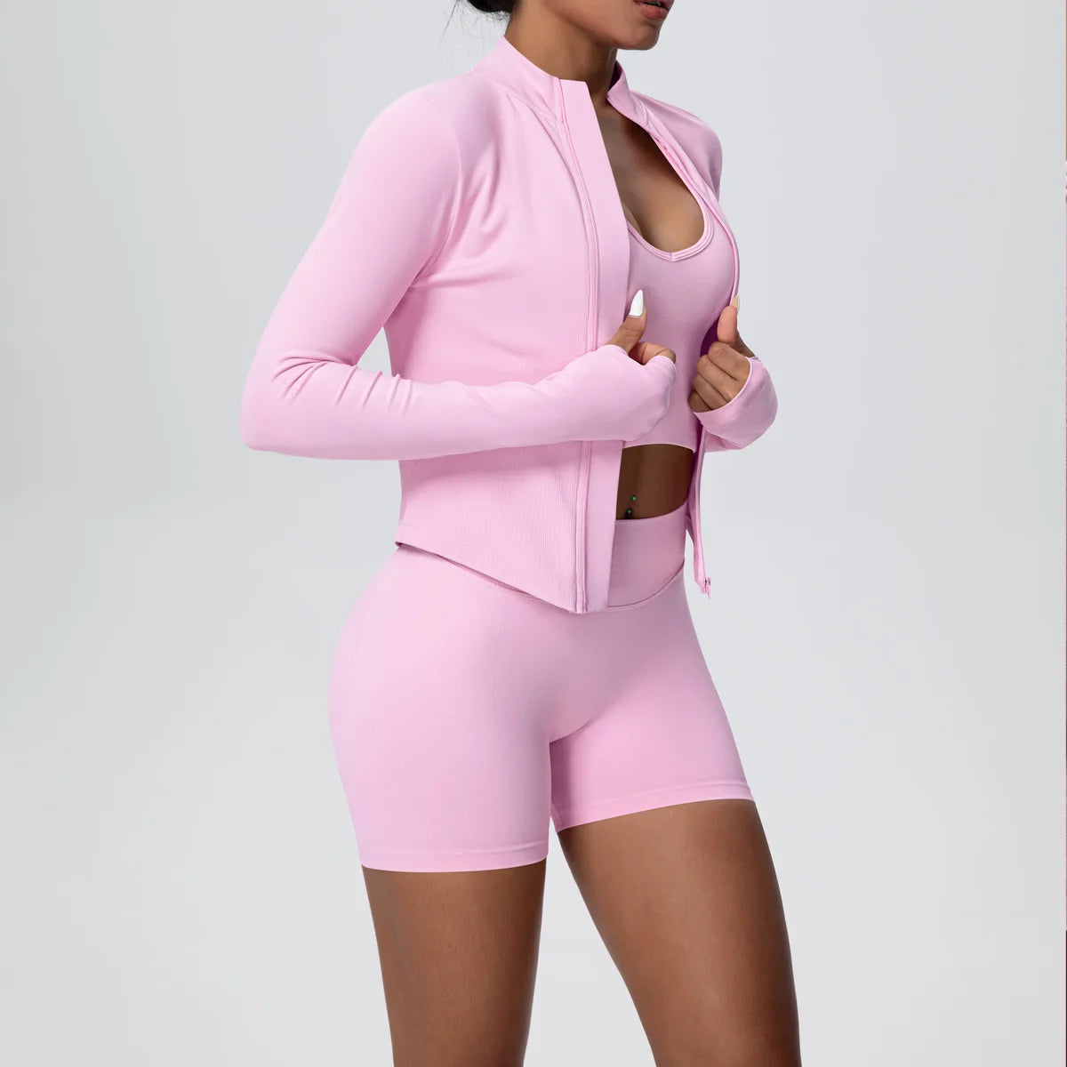 Mulheres sem costura conjunto de yoga 3 pçs roupas de treino esportes ginásio legging à prova de choque sutiã de fitness colheita superior manga longa terno de yoga