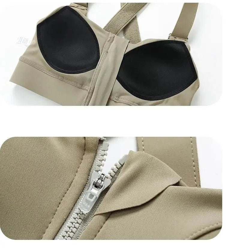 Sutiãs esportivos para mulheres, crop top, colete yoga, zíper frontal, alça ajustável, à prova de choque, ginásio fitness, sutiã atlético, plus size